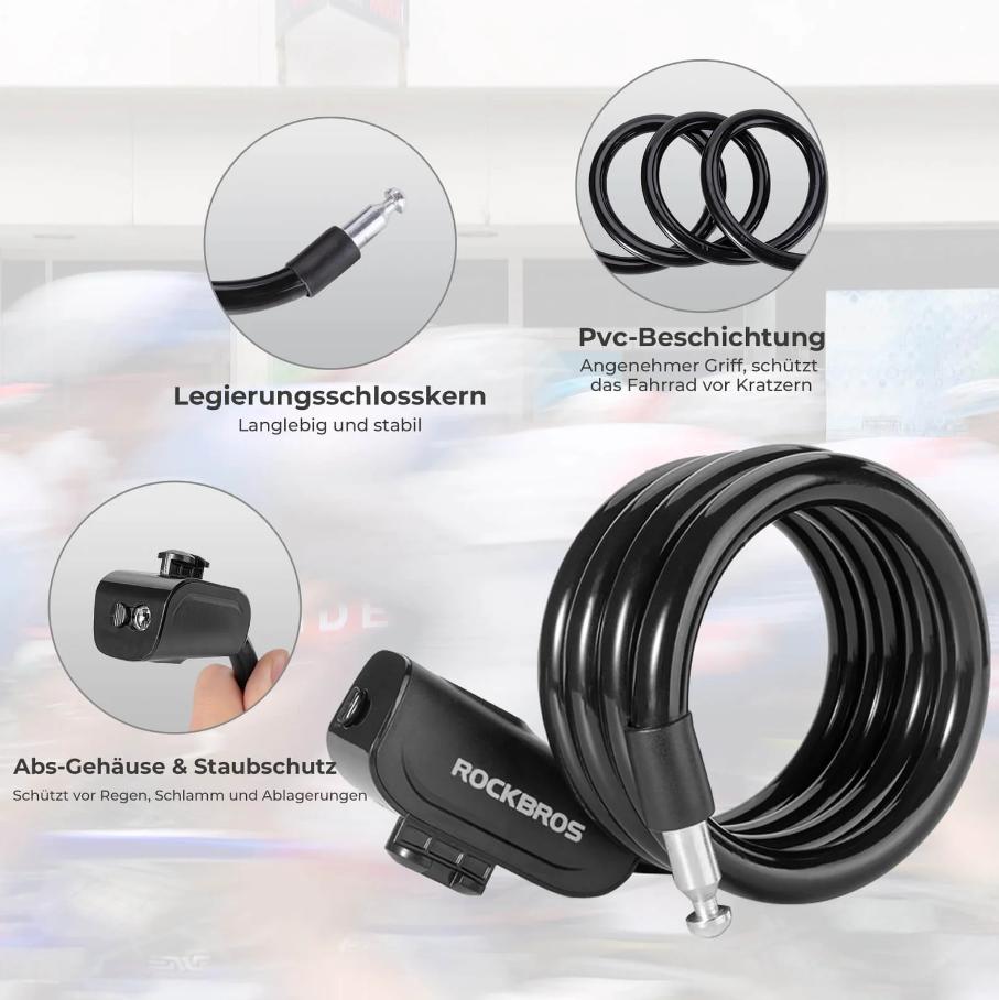 ROCKBROS candado para bicicleta de 110 cm / 11 mm con núcleo de aleación de zinc reforzada y cable de acero 7x7 para alta seguridad y durabilidad