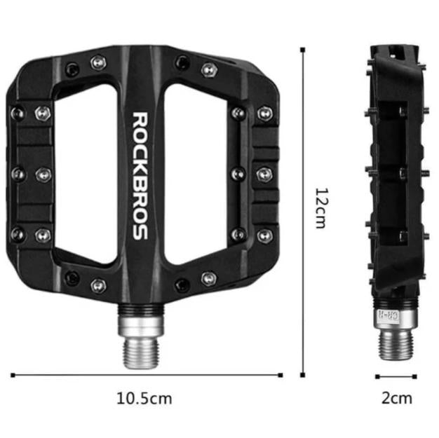 ROCKBROS Pedal de Bicicleta MTB Premium 9/16 Pulgadas con 3 Rodamientos de Bolas de Nylon Cr+Mo Acero Antideslizante Picos 10 Picos por Pedal 12x10.5x2cm Ligero y Duradero