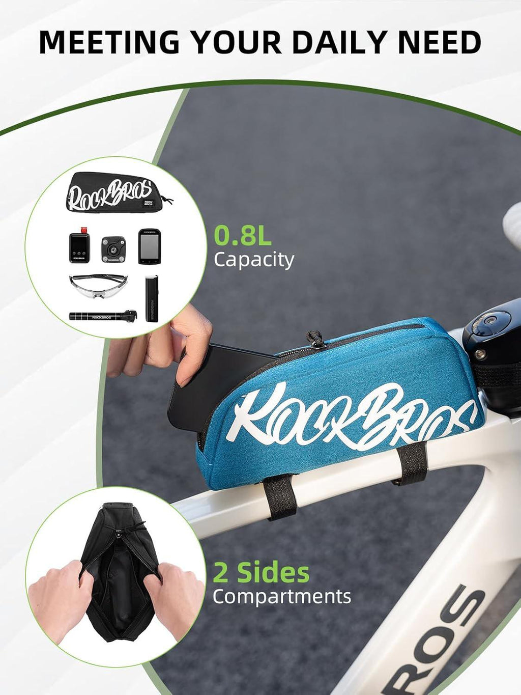 RockBros Bolsa de Tubo Superior Bolsa de Marco 0.8L con Diseño Aerodinámico y Tela de Poliéster de Alta Calidad para Ciclismo de Montaña y Carretera