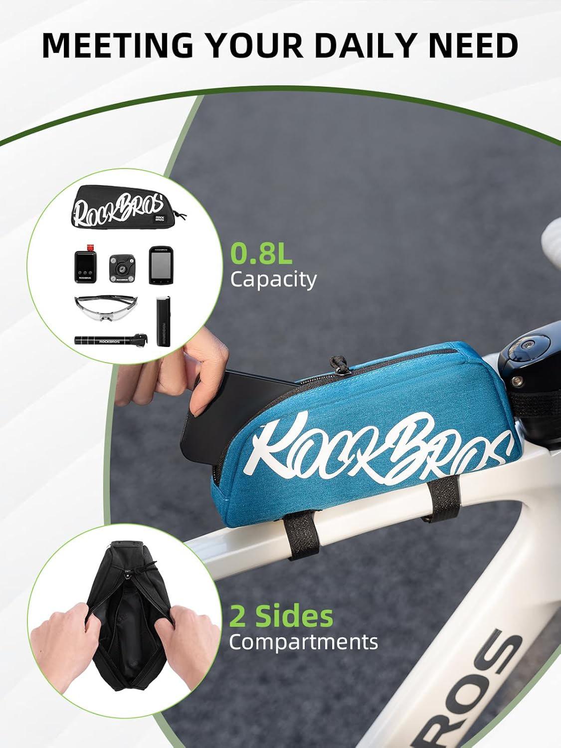 RockBros Bolsa de Tubo Superior Bolsa de Marco 0.8L con Diseño Aerodinámico y Tela de Poliéster de Alta Calidad para Ciclismo de Montaña y Carretera