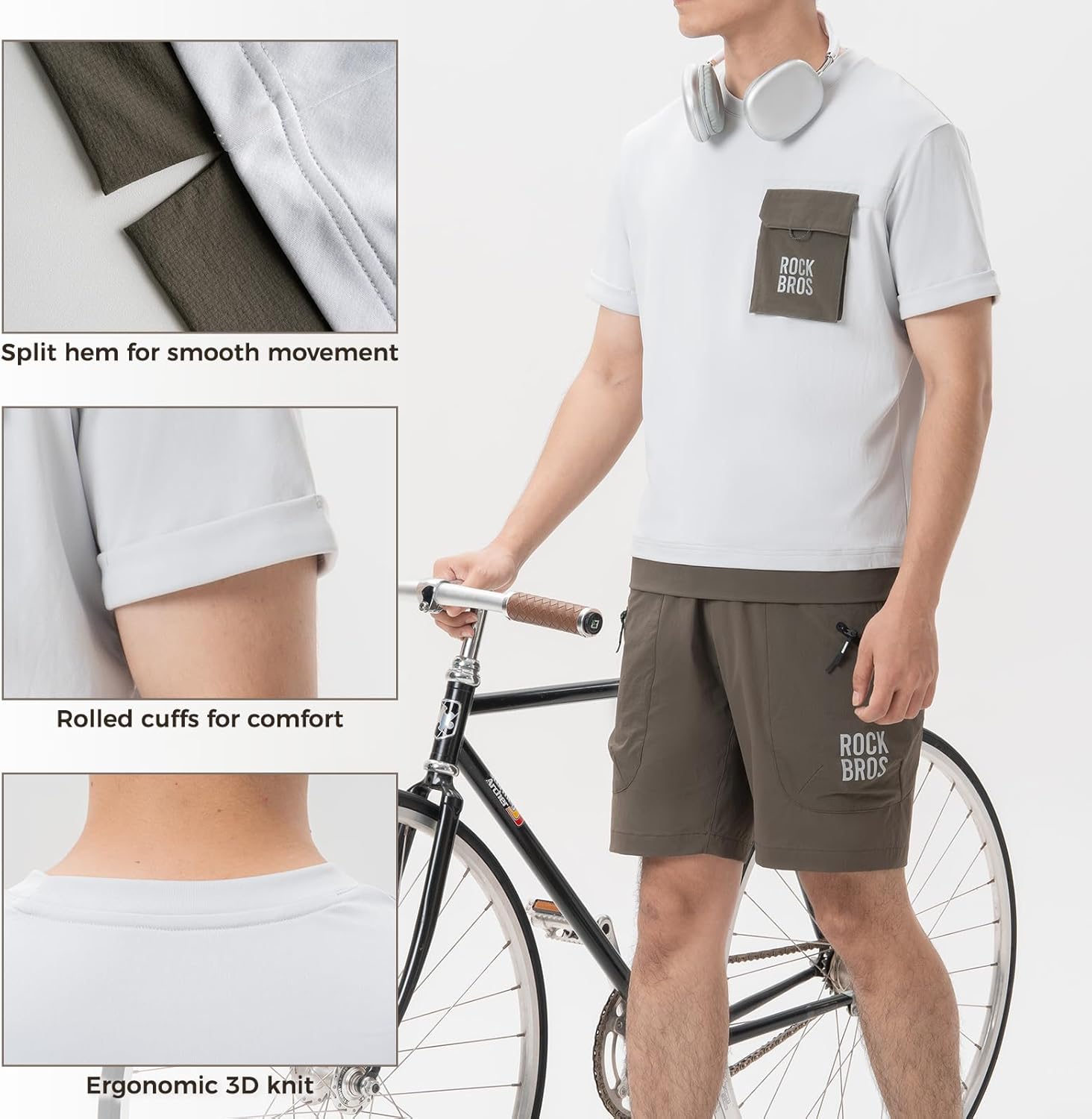 ROCKBROS camiseta de ciclismo de montaña para hombre de manga corta con bolsillo frontal magnético, transpirable y de secado rápido, para MTB, BMX, motocross y descenso (downhill).