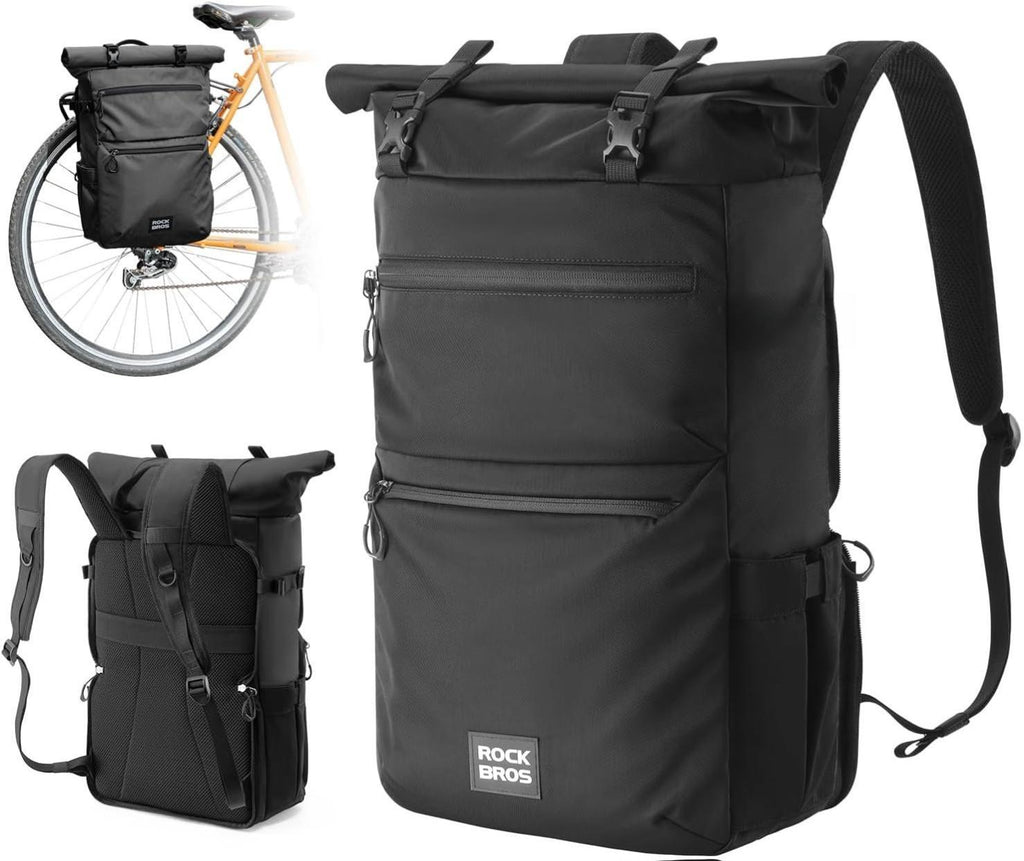 ROCKBROS Bolsa de Bicicleta 3 en 1 para Portaequipajes 11-16L de Capacidad, Bolsa de Ciclismo Multifuncional como Bolsa de Portaequipajes para Bicicleta, Mochila, Bolso Bandolera con Compartimento para Portátil Negro