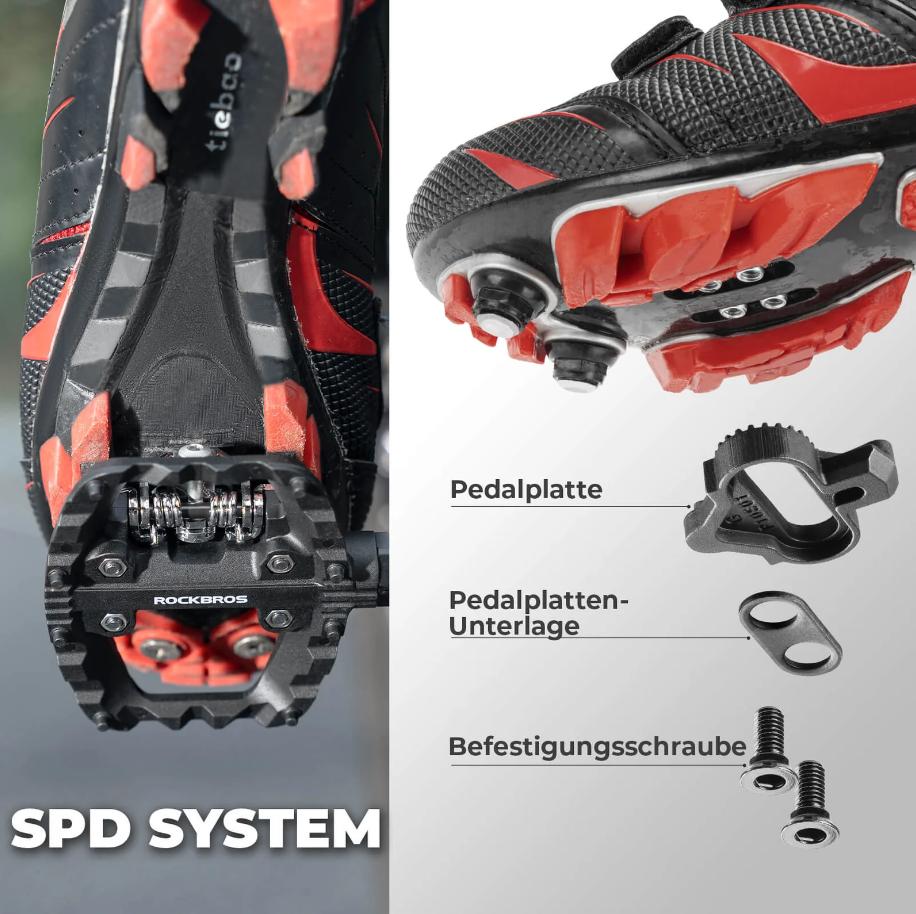 RockBros Pedal de Bicicleta de Montaña SPD Clipless Pedal y Pedal Plano 2 en 1 Incluye Tacos 9/16" con Plataforma Ancha y Pins Antideslizantes para Máxima Seguridad y Comodidad