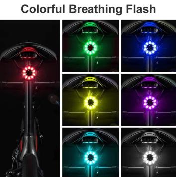 Luz trasera inteligente para bicicleta ROCKBROS Q1, luz de freno LED resistente al agua con 7 colores de iluminación
