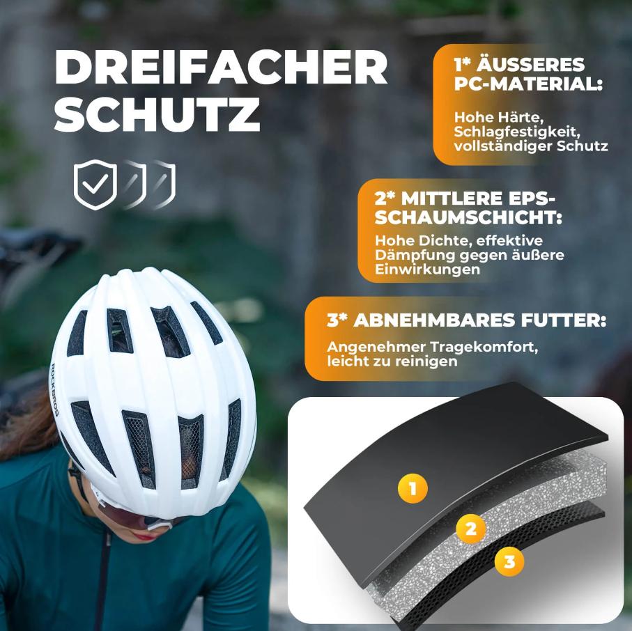 ROCKBROS Casco de Ciclismo con Luz Trasera 55-60cm, 8 Perlas LED, 3 Modos, Batería de 300 mAh, Ventilación Transpirable, Ligero y Cómodo, Incluye Módulo de Luz Trasera Incorporado