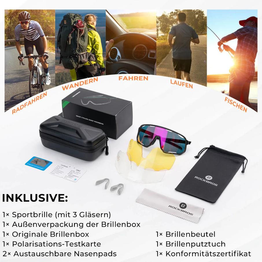 ROCKBROS Gafas de ciclismo Gafas de sol fotocromáticas Protección UV Almohadillas nasales intercambiables Mujeres/hombres