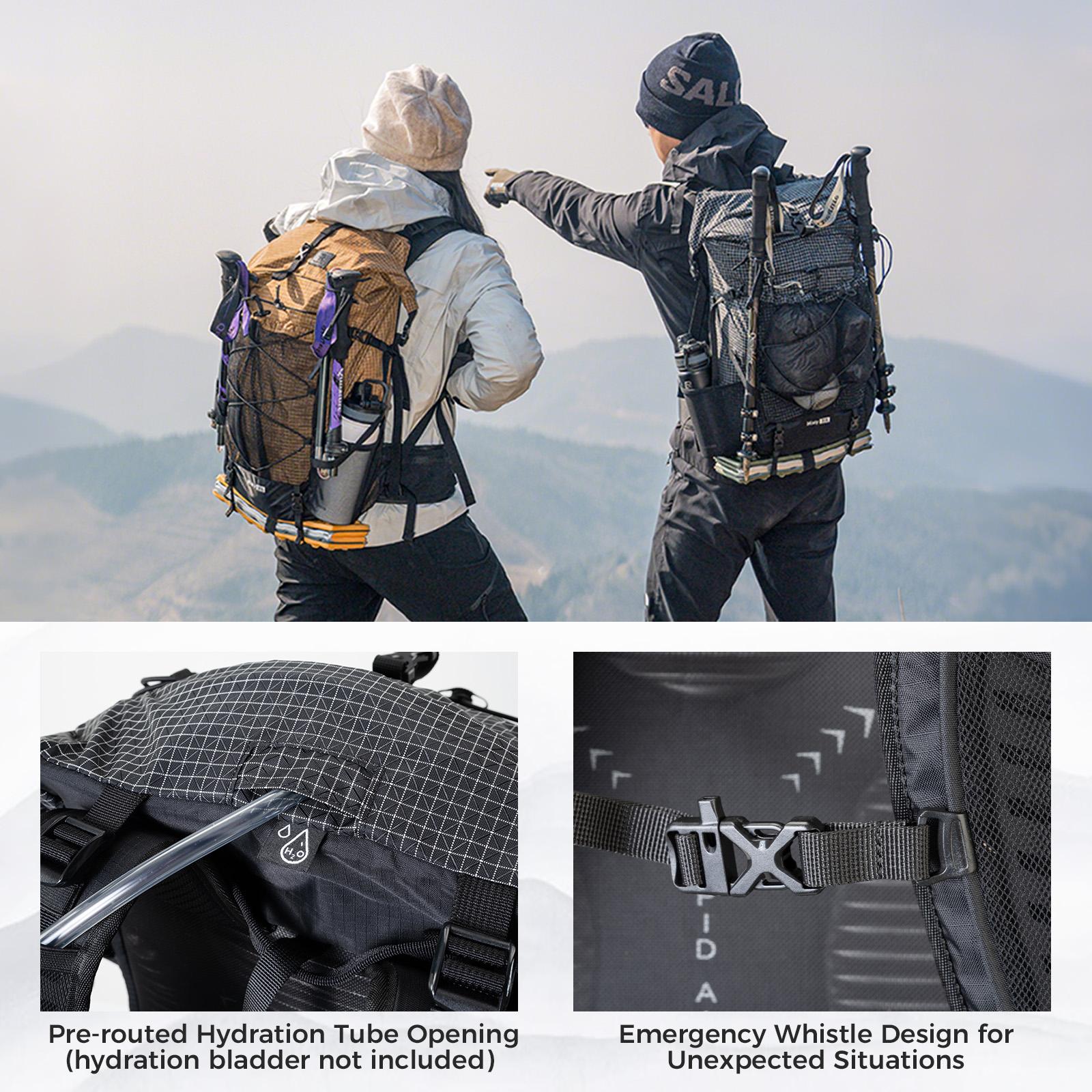 ROCKBROS mochila de trekking 35L resistente al agua, material de nylon robusto, gran capacidad, varios compartimentos, sistema de transporte cómodo, detalles de seguridad, mochila de senderismo versátil para caminatas de 1-2 días o viajes de 3 días