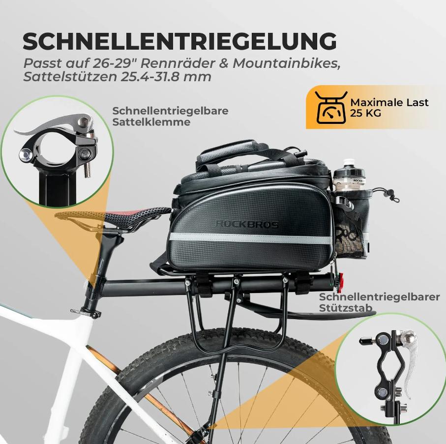 ROCKBROS portapaciente de bicicleta de aluminio robusto y ligero para MTB/trekking de 24–29 inch con guardabarros y reflector, ideal para ir al trabajo y bikepacking