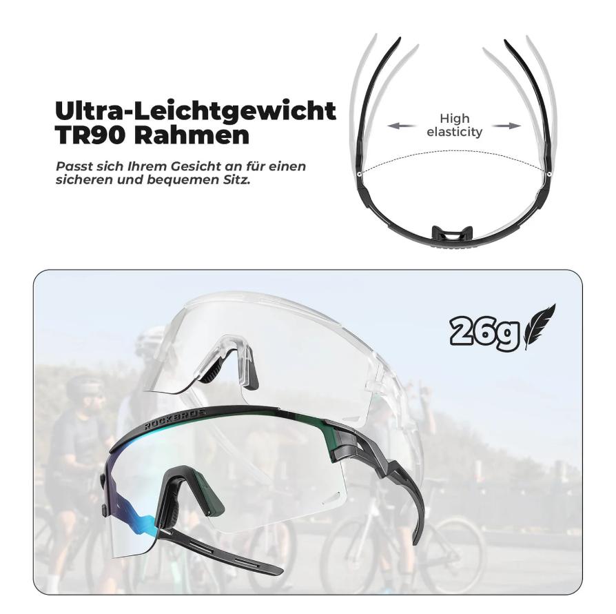 ROCKBROS gafas de ciclismo fotocromáticas polarizadas antivaho a prueba de viento protección UV400 montura TR90 26 g ultraligeras para ciclismo pesca correr fotocromáticas visión óptima protección contra UVA UVB UVC