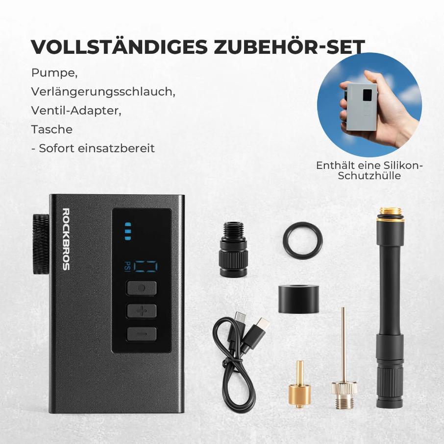 ROCKBROS MINI bomba de bicicleta eléctrica AS240 Pro 420mAh batería compatibilidad universal con válvulas pantalla LED kit completo ultraligero 132g para bicicleta de carretera mountain bike bicicleta eléctrica city bike