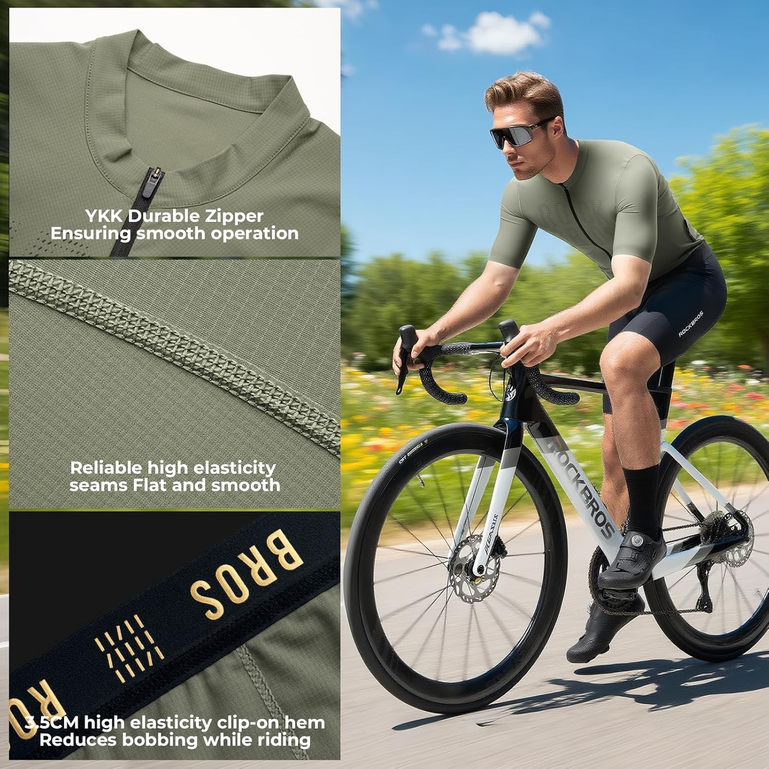 ROCKBROS camiseta de ciclismo para hombre de manga corta, transpirable y de secado rápido, con bolsillos traseros, para ciclismo en carretera y deportes al aire libre
