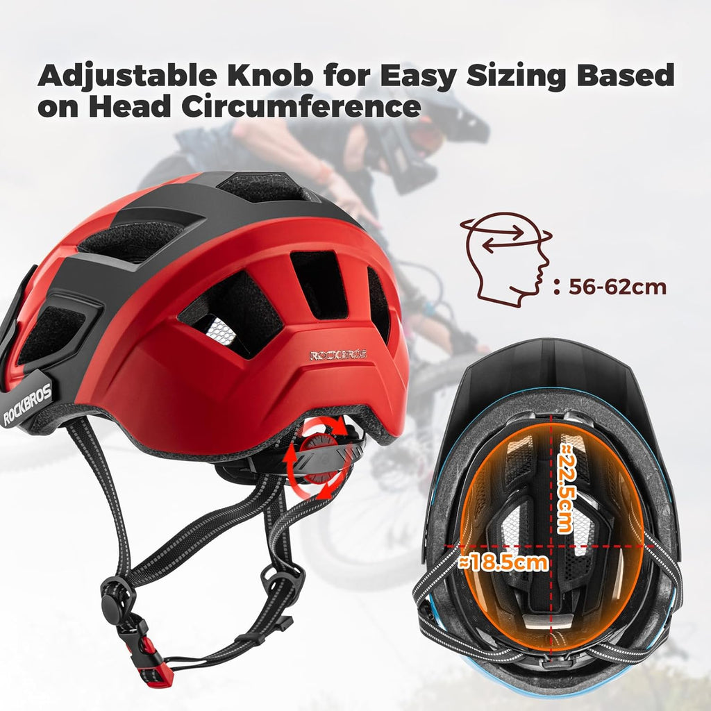 ROCKBROS casco de bicicleta certificado CE, casco de seguridad para hombres y mujeres, compatible con MTB y carretera, accesorios, talla única 56–62 cm
