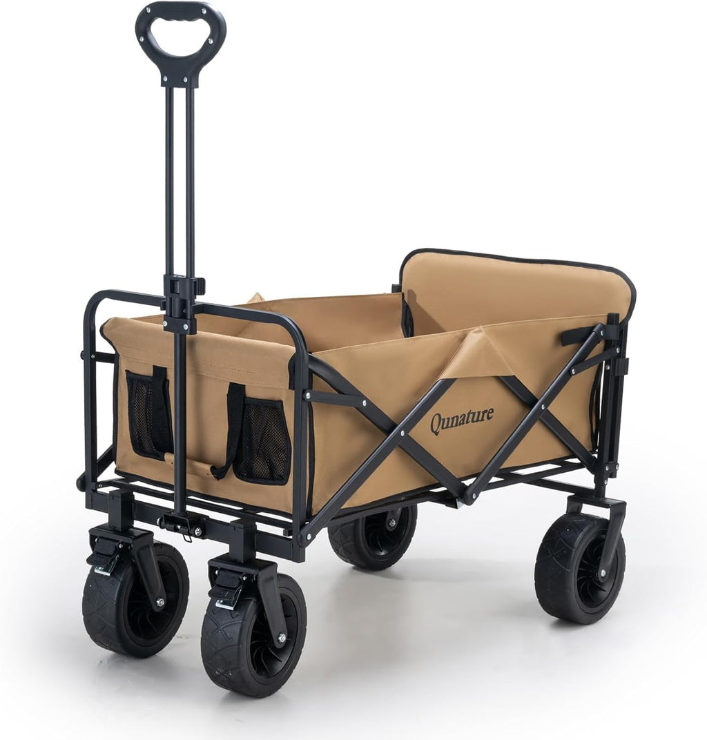 ROCKBROS Qunature carro plegable con capacidad de carga de 150 kg, capacidad de 150 L, carro de compras multiusos resistente para playa, compras, picnic, negro/marrón