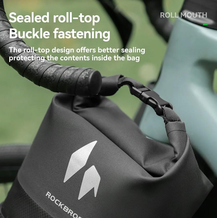 ROCKBROS bolsa impermeable para portapaciente de 7 L AS-156 RideMate para horquilla delantera de poliéster con cremallera y cierre de velcro de tres puntos