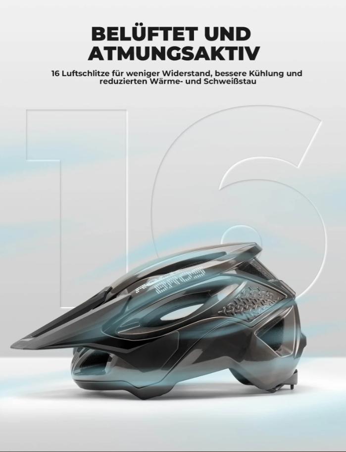 ROCKBROS casco de bicicleta certificado CE con 16 aberturas de aire y sistema de ventilación, protección contra impactos certificada, visera amplia, forro interior desmontable, ajustable para jóvenes y adultos