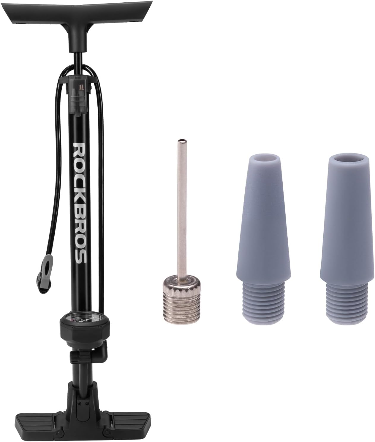 ROCKBROS Bomba de pie para bicicleta 150 PSI con manómetro, bomba de aire para bicicleta, compatible con carretera y MTB