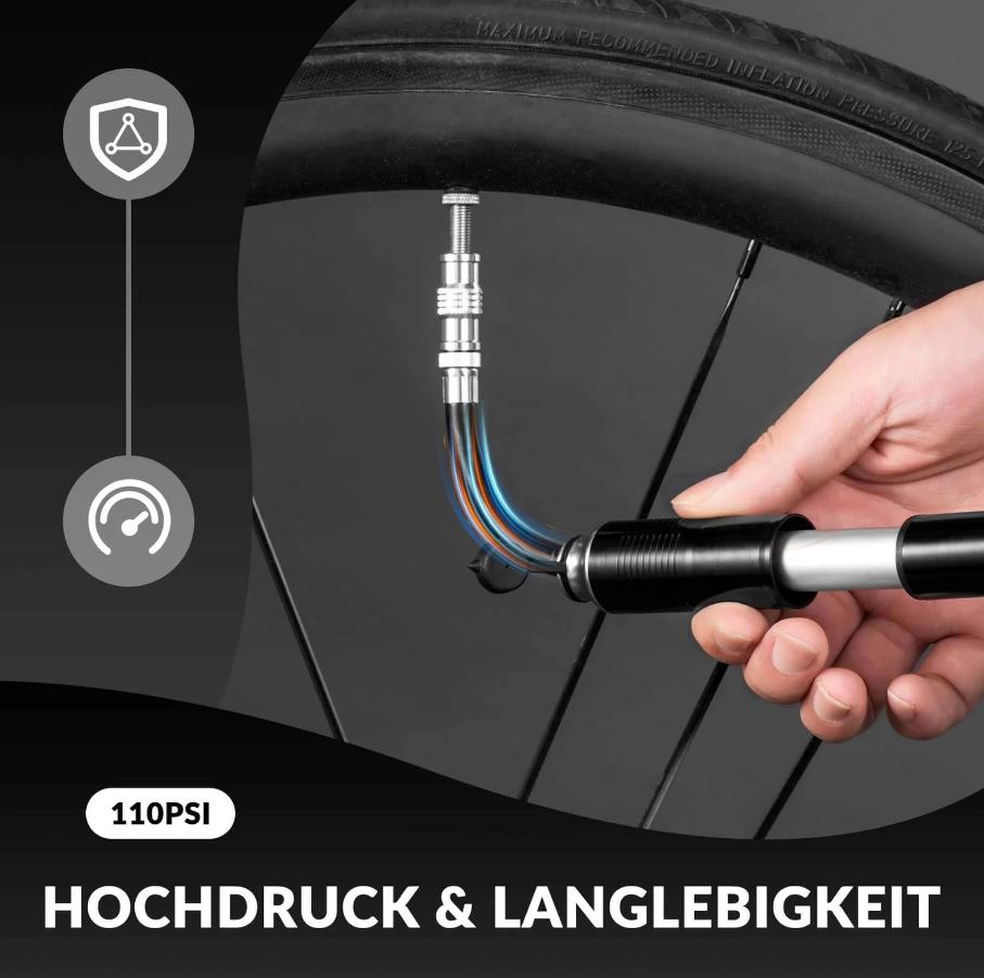 ROCKBROS bomba de aire, bomba de mano, válvulas Schrader y Presta, de aluminio, compacta, con refuerzo de presión de 110 PSI, con manguera oculta y tapa antipolvo, para bicicleta