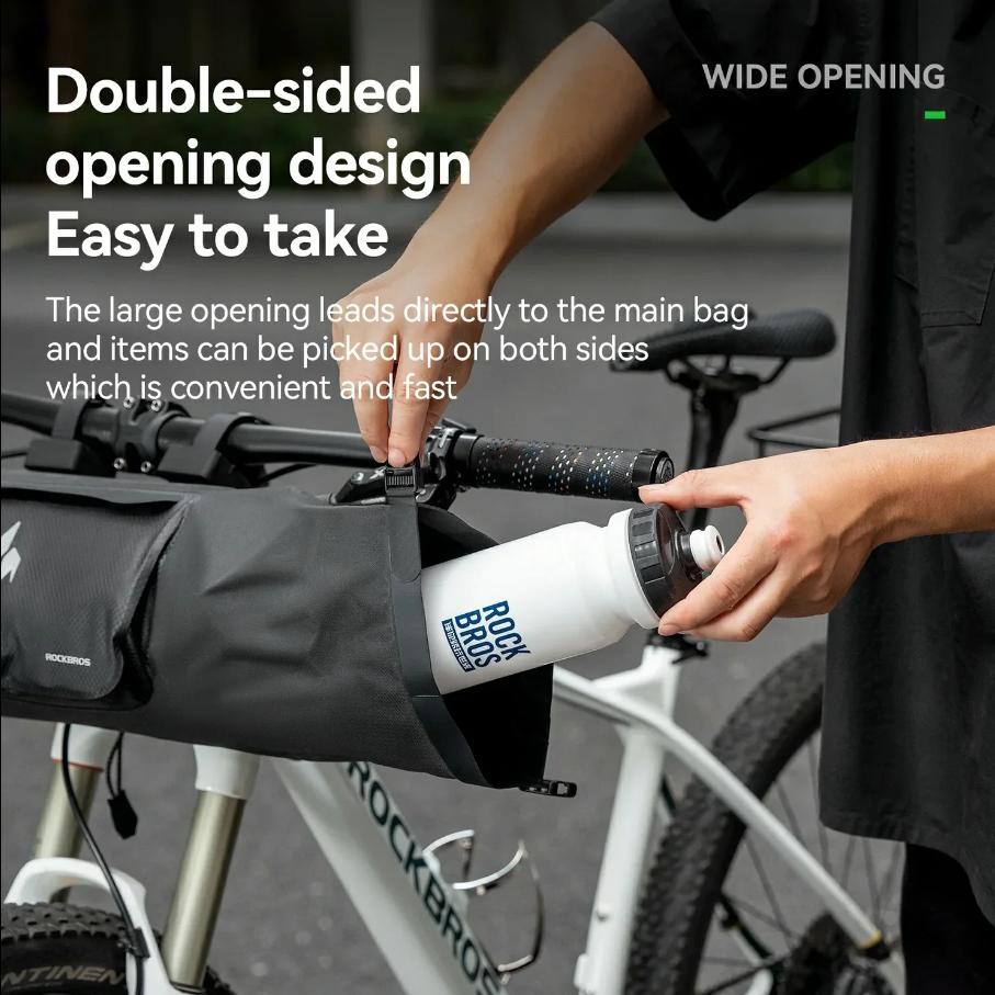 ROCKBROS bolsa de bicicleta impermeable, bolsa de manillar 8 L AS-154 RideMate con volumen extensible y fijación de 3 puntos para gravel, MTB y bicicletas plegables