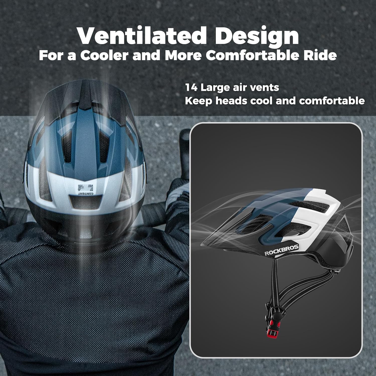 ROCKBROS casco de bicicleta certificado CE, casco de seguridad para hombres y mujeres, compatible con MTB y carretera, accesorios, talla única 56–62 cm