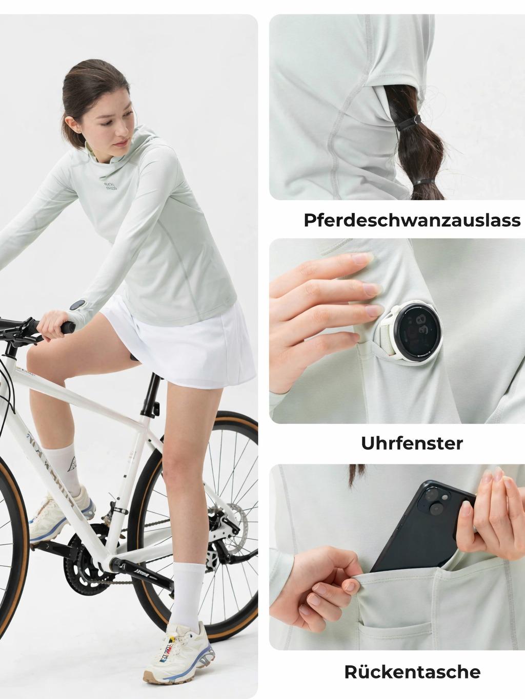 ROCKBROS camiseta de ciclismo de manga larga para mujer – antibacteriana, protección UV, reflectante con salida de pelo y ventana para reloj inteligente