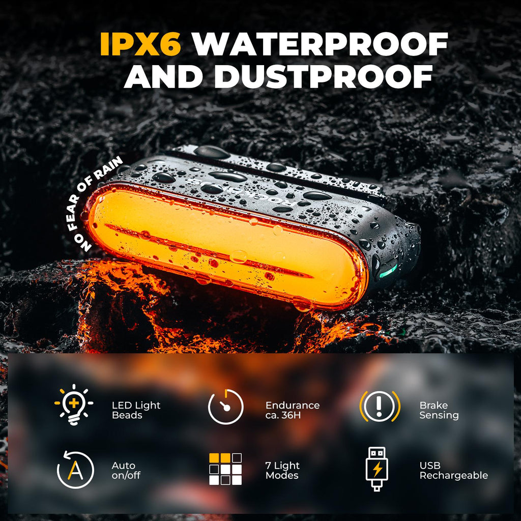 ROCKBROS Luz Trasera Inteligente para Bicicleta con Sensor de Luz Detección de Freno Resistente al Agua Recargable USB 7 Modos de Iluminación Magnética y Impermeable