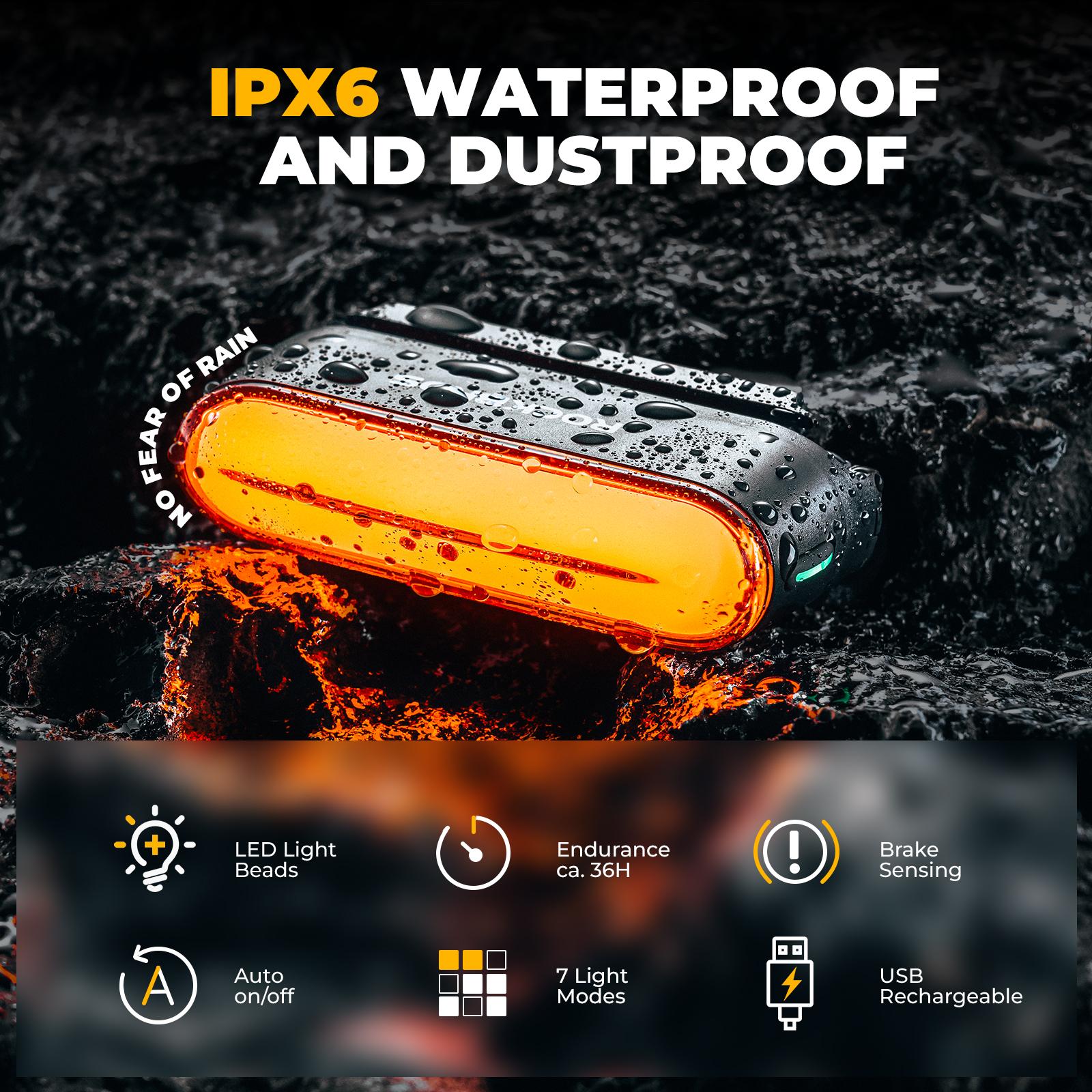 ROCKBROS Luz Trasera Inteligente para Bicicleta con Sensor de Luz Detección de Freno Resistente al Agua Recargable USB 7 Modos de Iluminación Magnética y Impermeable