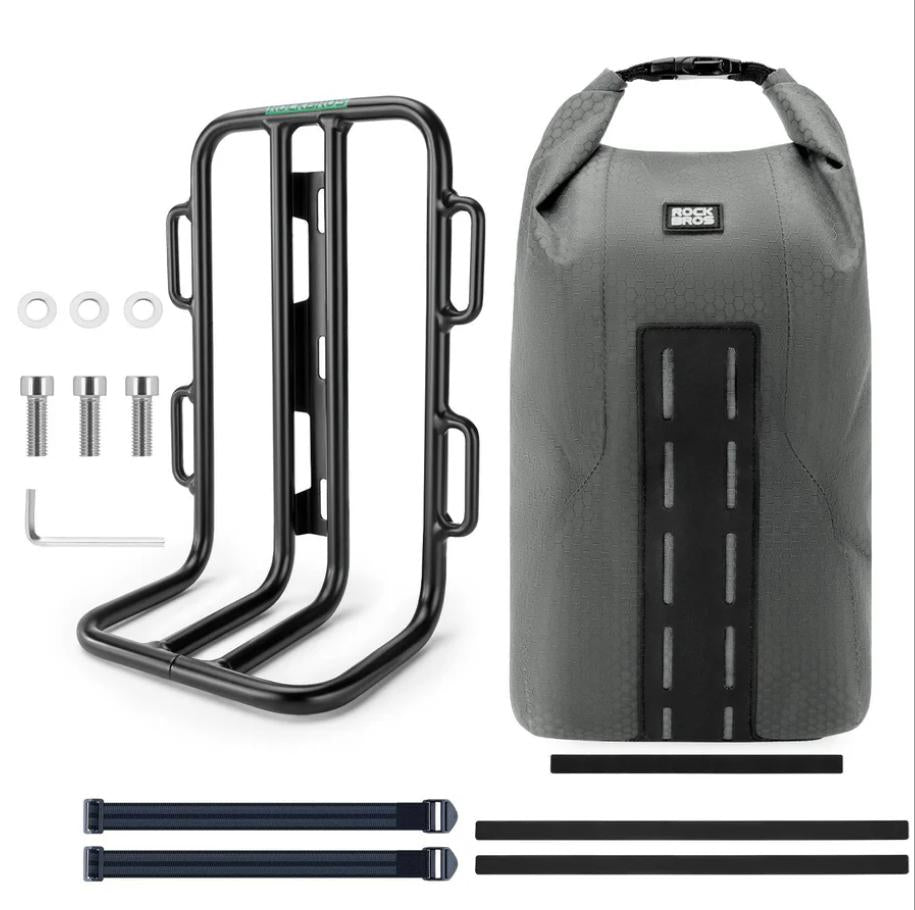 ROCKBROS Bolsa de Portaequipajes para Horquilla Delantera de 2,7 L, Impermeable, Material TPU, Diseño de Cierre enrollable, 4 Litros, Incluye Correa de 79,5 cm, Ligera y Compacta