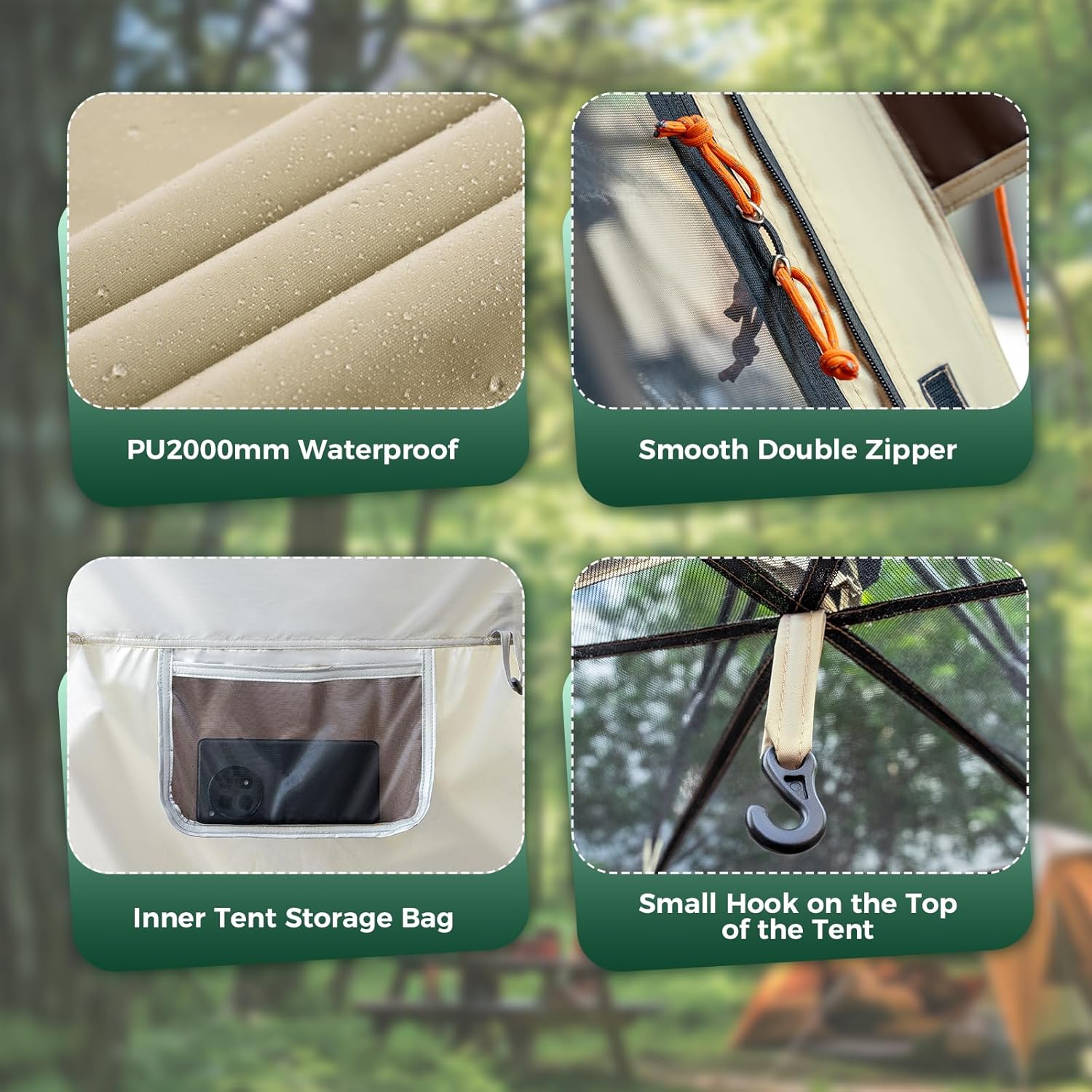 ROCKBROS tienda de campaña para exterior tipo cúpula impermeable protección solar ventilación 360° 2 puertas 4 ventanas UPF 50+ protección contra la lluvia 2000 mm ultraligera para 1-2 personas