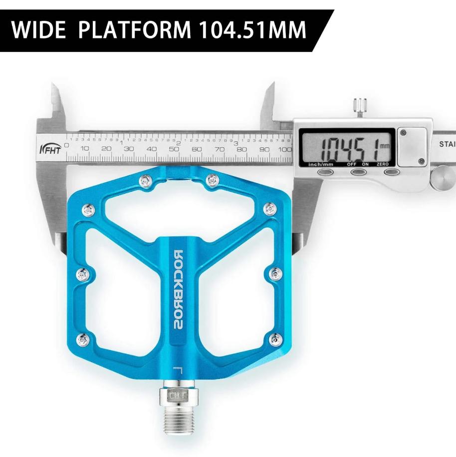 ROCKBROS Pedal de Aluminio 9/16 inch con Plataforma Ancha de 104mm y Super Agarre 8 Puntas de Acero Inoxidable CNC Precisión para MTB E-Bike & Bicicleta Urbana