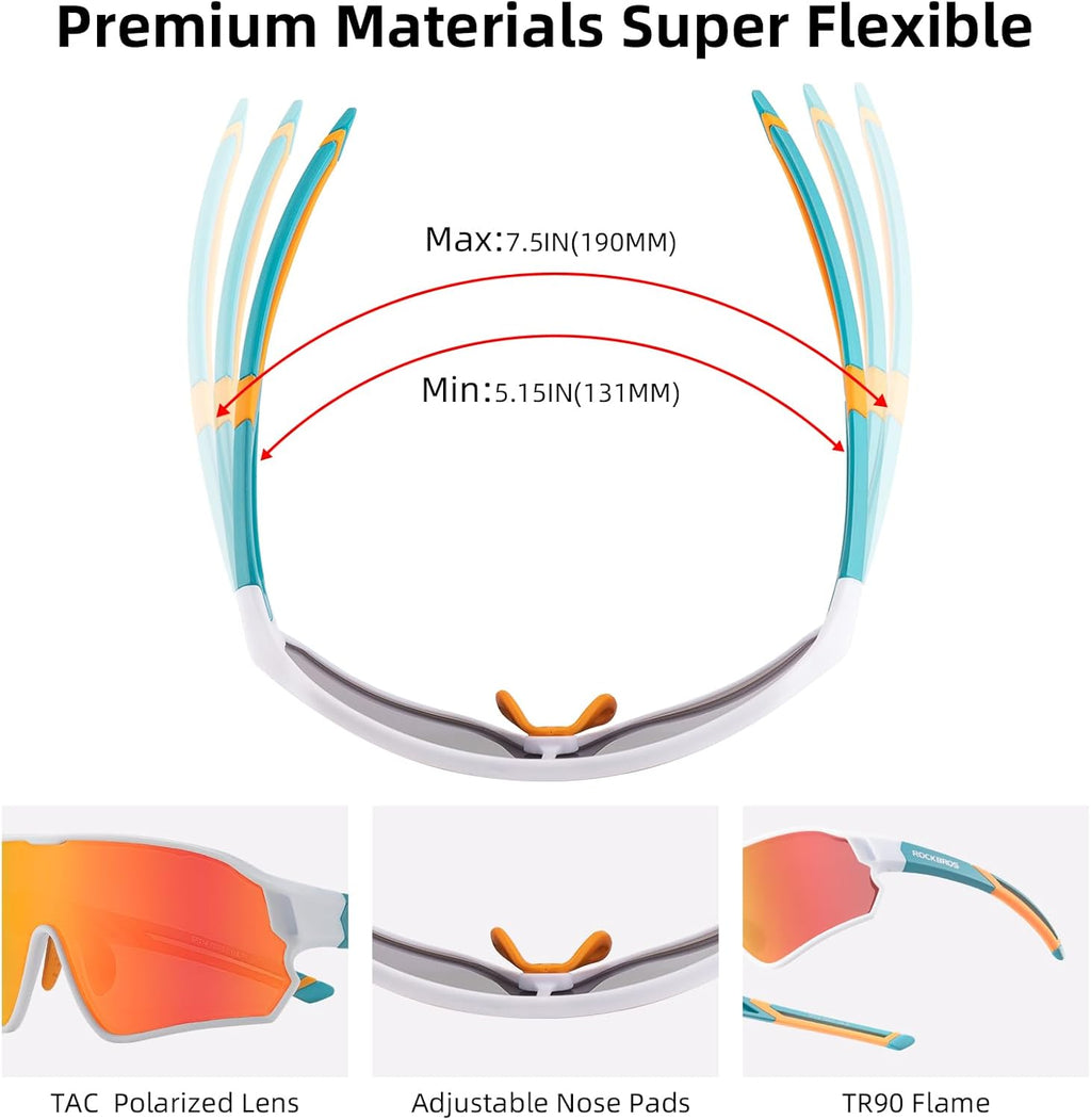 ROCKBROS Gafas de ciclismo para niños Protección UV400 Gafas de sol polarizadas Hechas de material TR90 para una visión óptima y comodidad de uso Visión sin deslumbramiento Diseño ligero y portátil Adecuado para ciclismo y varias actividades al aire libre