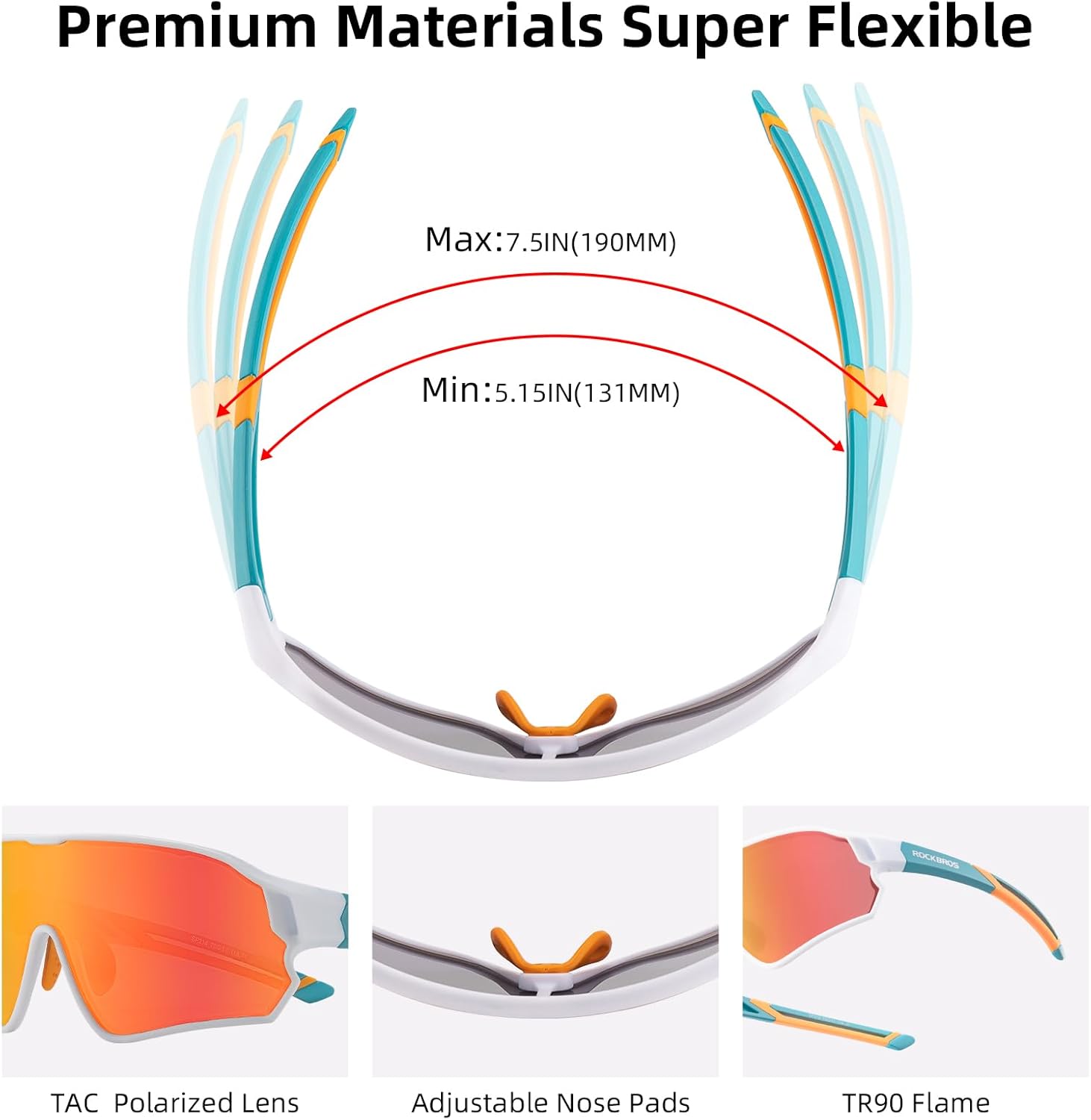 ROCKBROS Gafas de ciclismo para niños Protección UV400 Gafas de sol polarizadas Hechas de material TR90 para una visión óptima y comodidad de uso Visión sin deslumbramiento Diseño ligero y portátil Adecuado para ciclismo y varias actividades al aire libre
