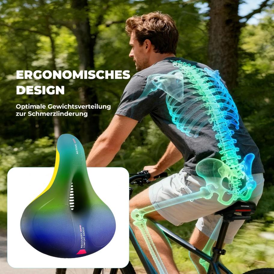 ROCKBROS sillín de espuma viscoelástica anti dolor para bicicleta, 26 x 22 cm, cuero PU impermeable y espuma viscoelástica transpirable y antideslizante, máximo confort para MTB, bicicleta de carretera y e‑bike, diseño reflectante