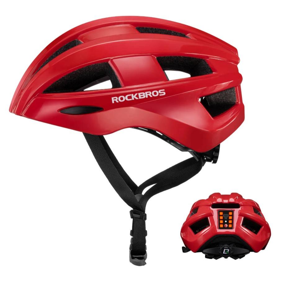 ROCKBROS Casco de Ciclismo con Luz Trasera 55-60cm, 8 Perlas LED, 3 Modos, Batería de 300 mAh, Ventilación Transpirable, Ligero y Cómodo, Incluye Módulo de Luz Trasera Incorporado