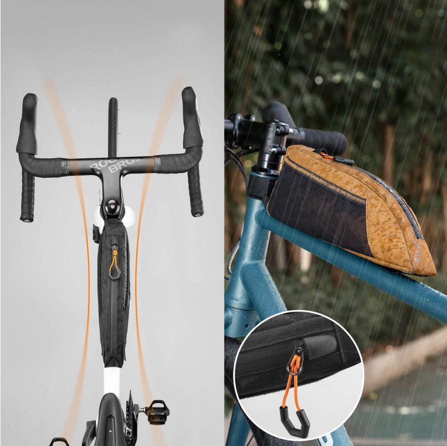 ROCKBROS Bolsa de tija superior para bicicletas gravel y de carretera, diseño espacioso con batería externa de 20.000 mAh, compartimento elástico de malla para herramientas y snacks