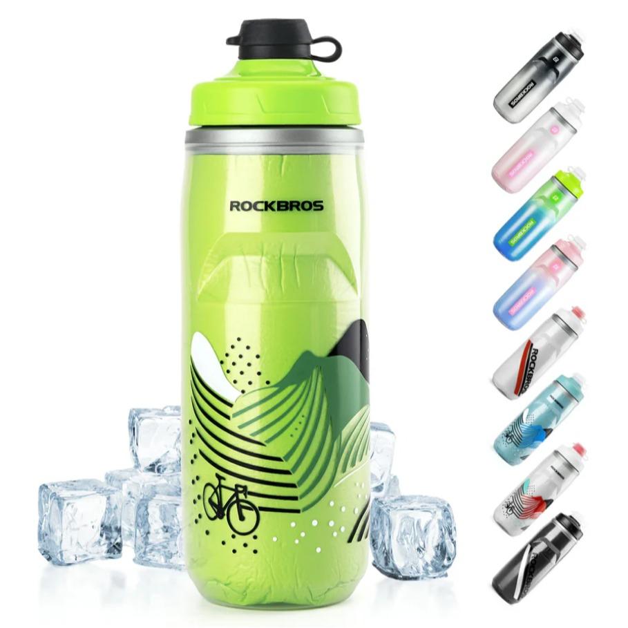 ROCKBROS botella de agua para bicicleta 620 ml, botella deportiva con función de enfriamiento durante 5 horas, sin BPA y a prueba de fugas, ideal para viajes en bicicleta y desplazamientos por negocios