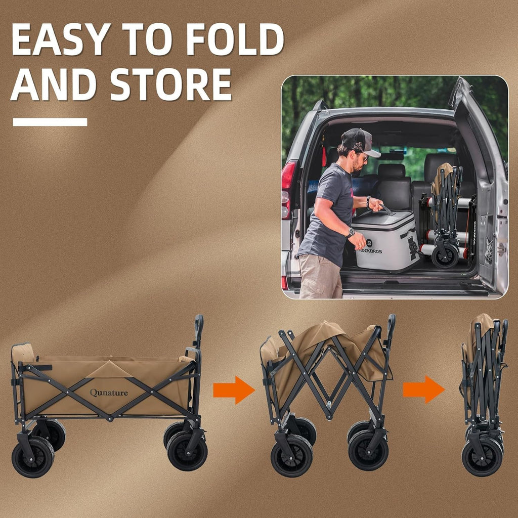 ROCKBROS Qunature carro plegable con capacidad de carga de 150 kg, capacidad de 150 L, carro de compras multiusos resistente para playa, compras, picnic, negro/marrón