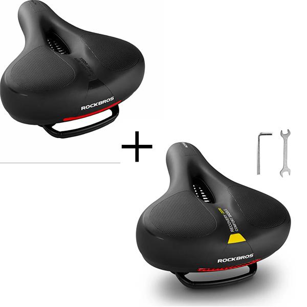 ROCKBROS sillín de espuma viscoelástica anti dolor para bicicleta, 26 x 22 cm, cuero PU impermeable y espuma viscoelástica transpirable y antideslizante, máximo confort para MTB, bicicleta de carretera y e‑bike, diseño reflectante