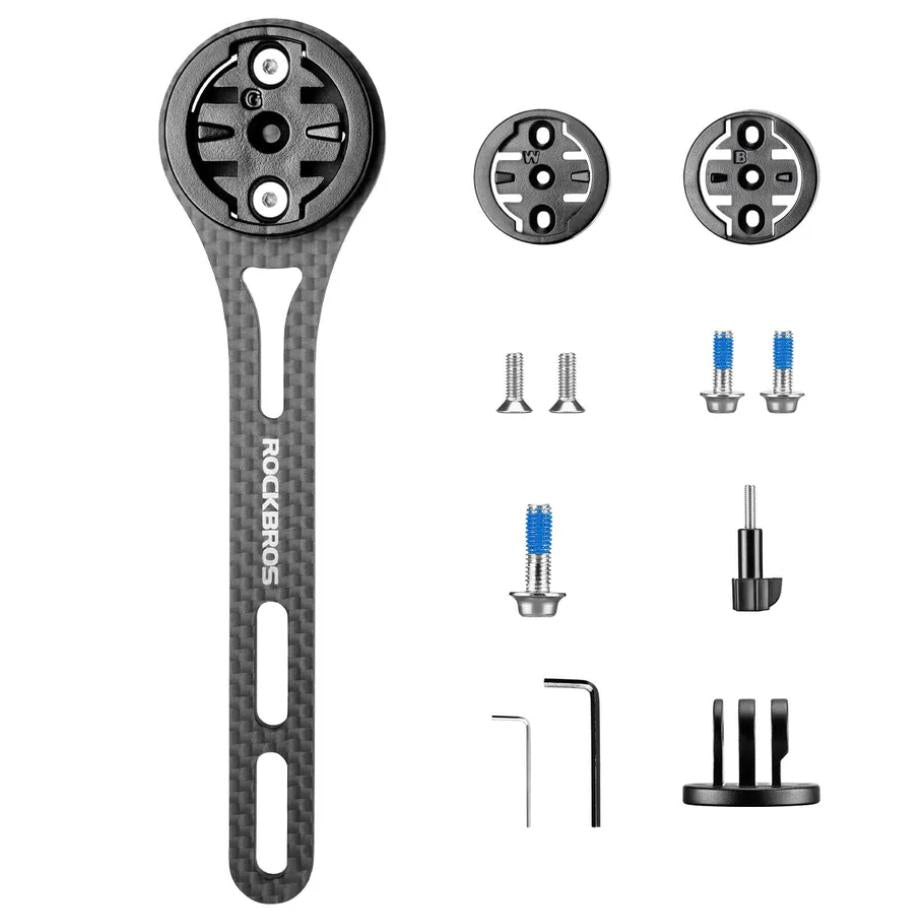 ROCKBROS soporte universal aerodinámico para ordenador de bicicleta – soporte GPS robusto compatible con Garmin, Wahoo & Bryton, fijación estable en el manillar incl.Adaptador para cámara de acción, giratorio, fácil de montar, ideal para ciudad & MTB