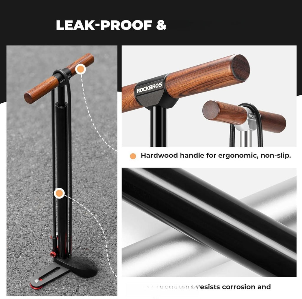 ROCKBROS soporte para bomba de bicicleta 240 PSI con manómetro, bomba de aire, bomba de bicicleta para motocicleta, e-bike, balón, neumáticos de coche, bomba de aire de pie
