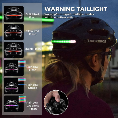 Casco de bicicleta ROCKBROS con luz trasera LED y control remoto – casco para MTB, bicicleta de carretera y e‑bike para mujeres y hombres, casco de seguridad