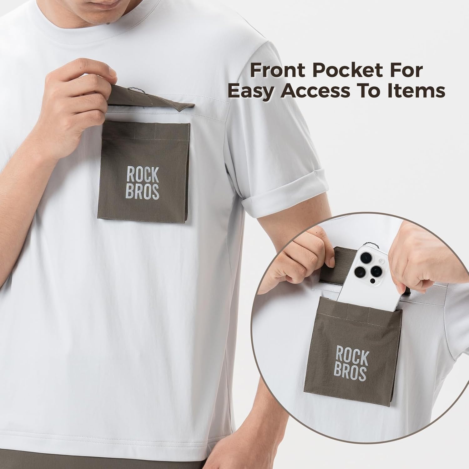 ROCKBROS camiseta de ciclismo de montaña para hombre de manga corta con bolsillo frontal magnético, transpirable y de secado rápido, para MTB, BMX, motocross y descenso (downhill).