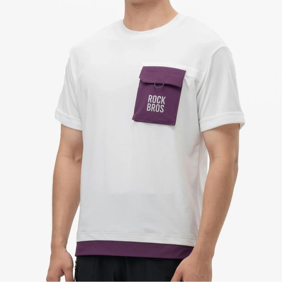 ROCKBROS camiseta de ciclismo de montaña para hombre de manga corta con bolsillo frontal magnético, transpirable y de secado rápido, para MTB, BMX, motocross y descenso (downhill).