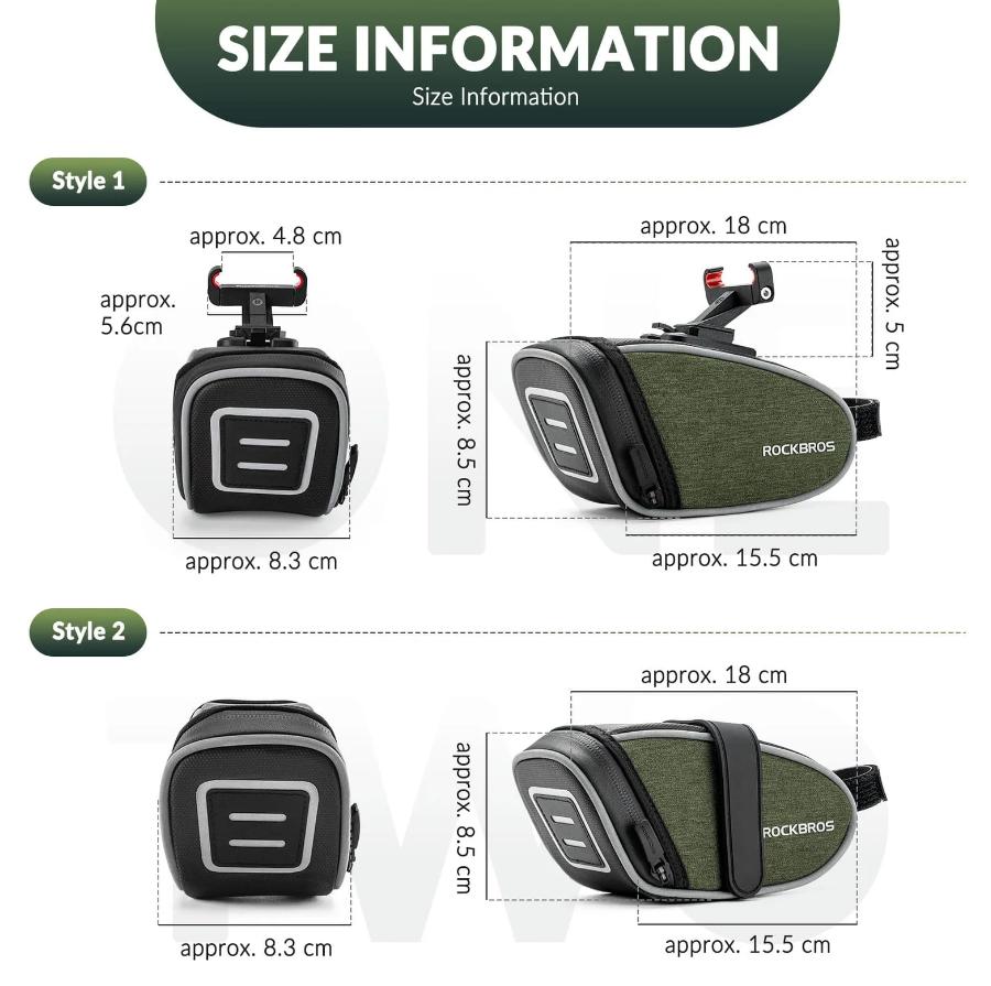 ROCKBROS Bolsa de Sillín Impermeable 2024 nuevo estilo 0.45L capacidad de almacenaje con cinta de fijación y franja reflectante para bicicletas de carretera