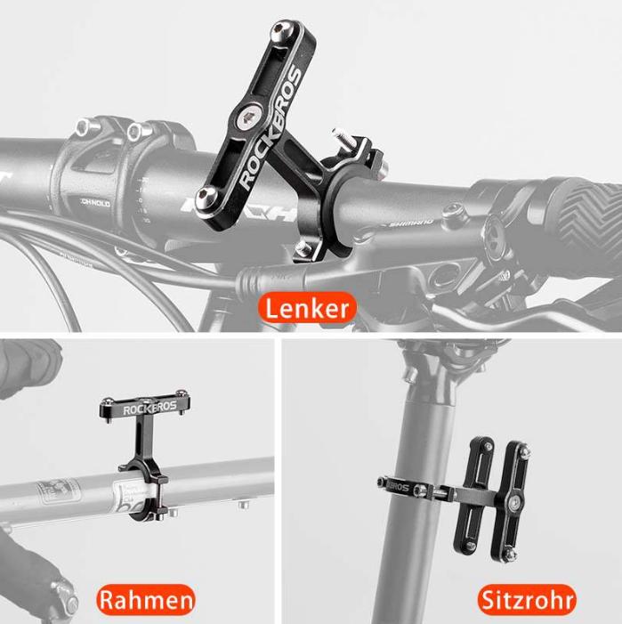 ROCKBROS soporte de botella universal para bicicleta, aleación de aluminio de alta calidad, giratorio a 90°, incluye almohadilla adaptador y goma, compatible con diámetros de 21–31,8 mm, adaptador para bicicleta y motocicleta