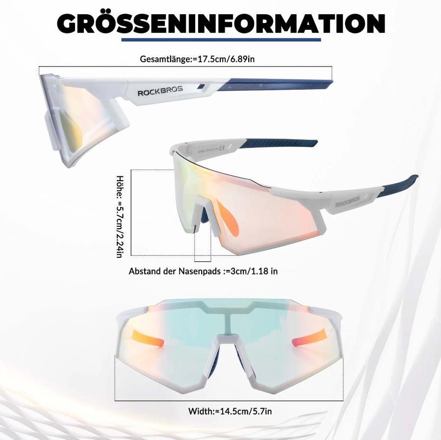 ROCKBROS Gafas de sol Gafas de ciclismo Gafas automáticas fotocromáticas al aire libre Protección UV400 Lente de PC Marco TR93 Agujeros de ventilación Tira de goma antideslizante 31g Ligero