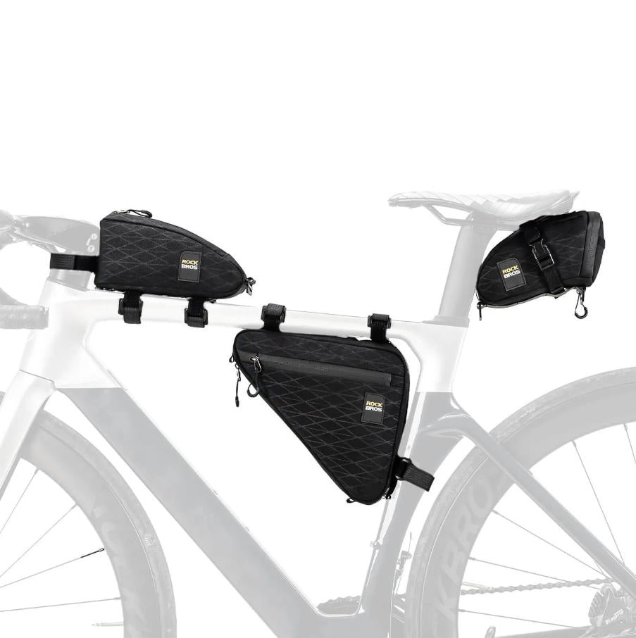 ROCKBROS Bolsa de Bicicleta Set Bolsa de Marco*2+Bolsa de Sillín*1 1.2L con Correa de Hombro Ajustable Multifuncional＆Ligero Instalado de Poliéster de Alta Densidad