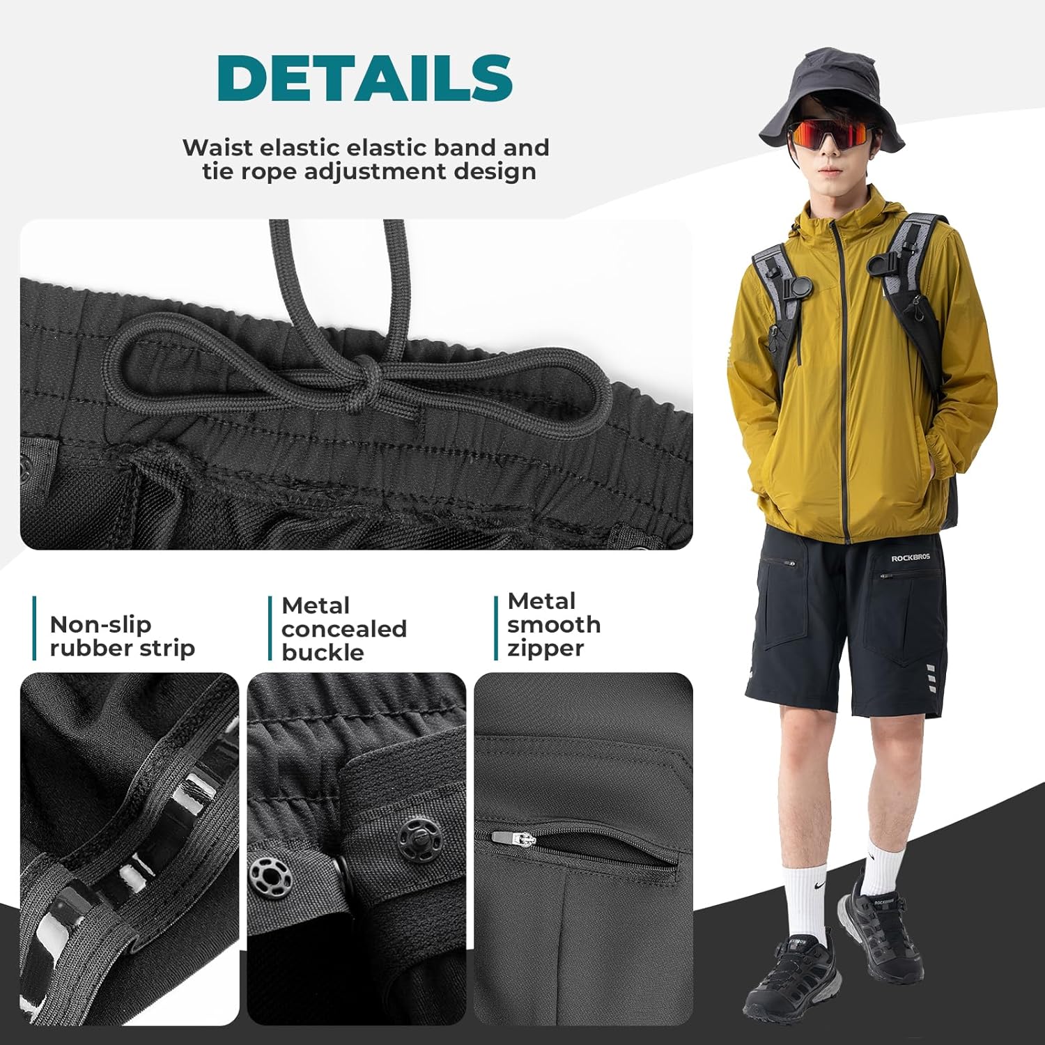 Pantalón de ciclismo ROCKBROS para hombre con acolchado y almohadilla de asiento, pantalón de bicicleta 4D, versión corta desmontable, de secado rápido, apto para ciclismo en carretera, MTB y actividades al aire libre