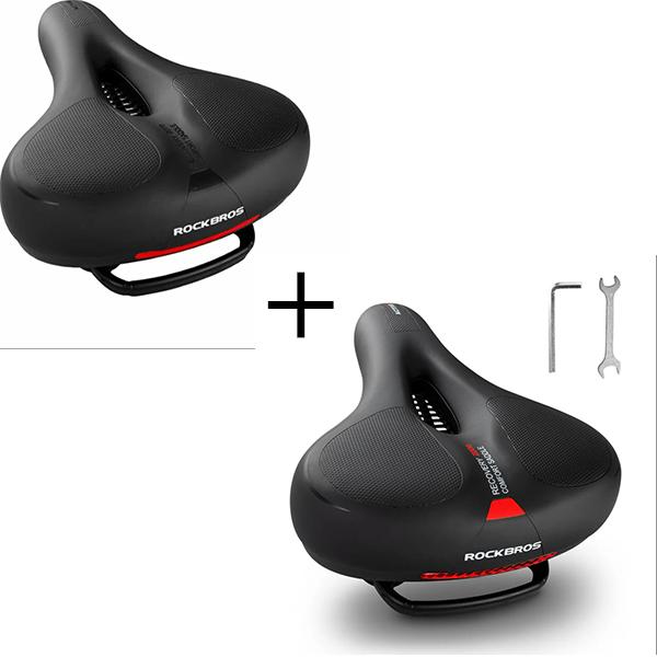 ROCKBROS sillín de espuma viscoelástica anti dolor para bicicleta, 26 x 22 cm, cuero PU impermeable y espuma viscoelástica transpirable y antideslizante, máximo confort para MTB, bicicleta de carretera y e‑bike, diseño reflectante