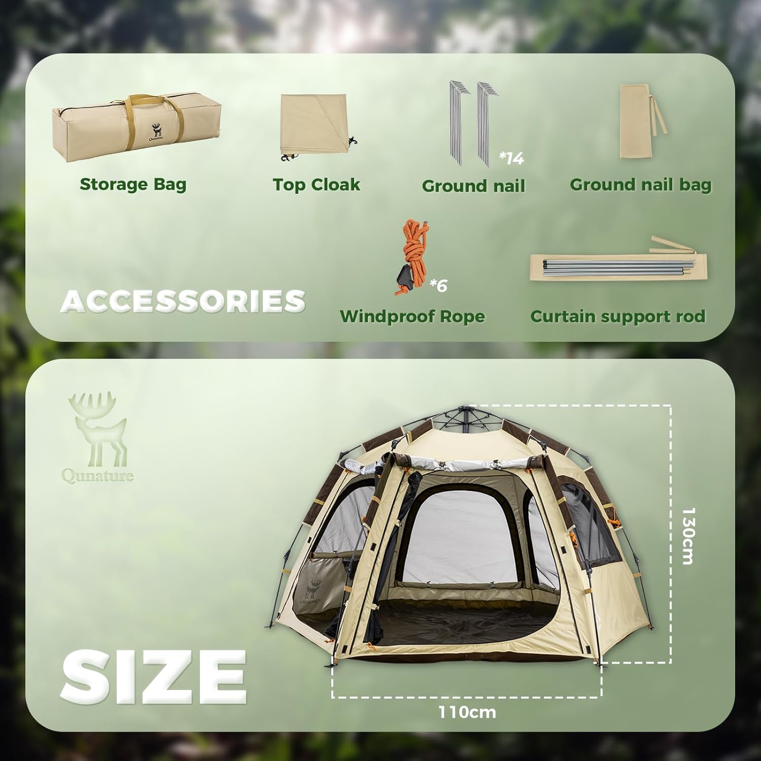 ROCKBROS tienda de campaña para exterior tipo cúpula impermeable protección solar ventilación 360° 2 puertas 4 ventanas UPF 50+ protección contra la lluvia 2000 mm ultraligera para 1-2 personas