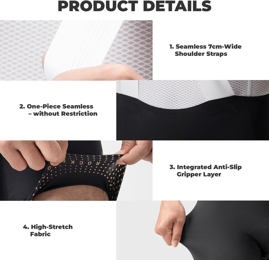 Pantalón de ciclismo ROCKBROS con bragueta acolchada, shorts bib para hombre, pantalón corto de bicicleta, pantalones con tirantes transpirables y de secado rápido para ciclismo en carretera y MTB